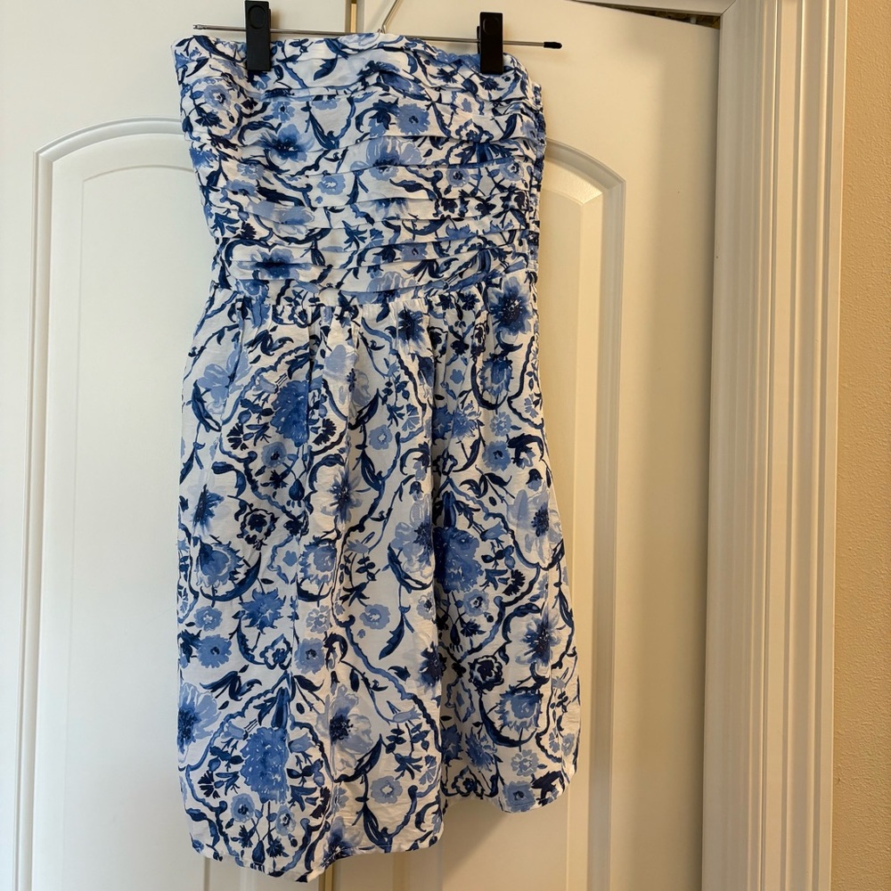 Abercrombie & Fitch Blue and White Strapless A-line Dress